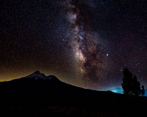 Preview wallpaper milky way, hills, mountains, tree, night, stars