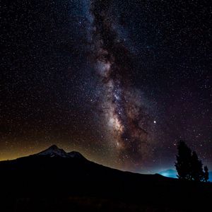 Preview wallpaper milky way, hills, mountains, tree, night, stars