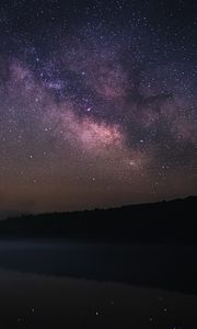 Preview wallpaper milky way, night, lake, trees, dark