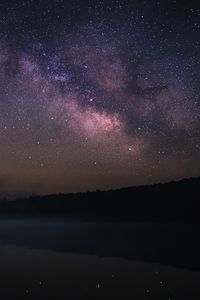 Preview wallpaper milky way, night, lake, trees, dark