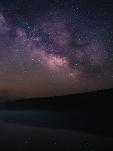 Preview wallpaper milky way, night, lake, trees, dark