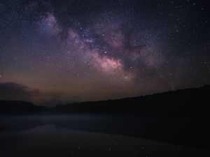 Preview wallpaper milky way, night, lake, trees, dark