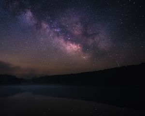 Preview wallpaper milky way, night, lake, trees, dark