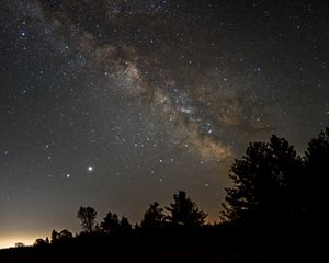 Preview wallpaper milky way, sky, stars, trees, night, dark