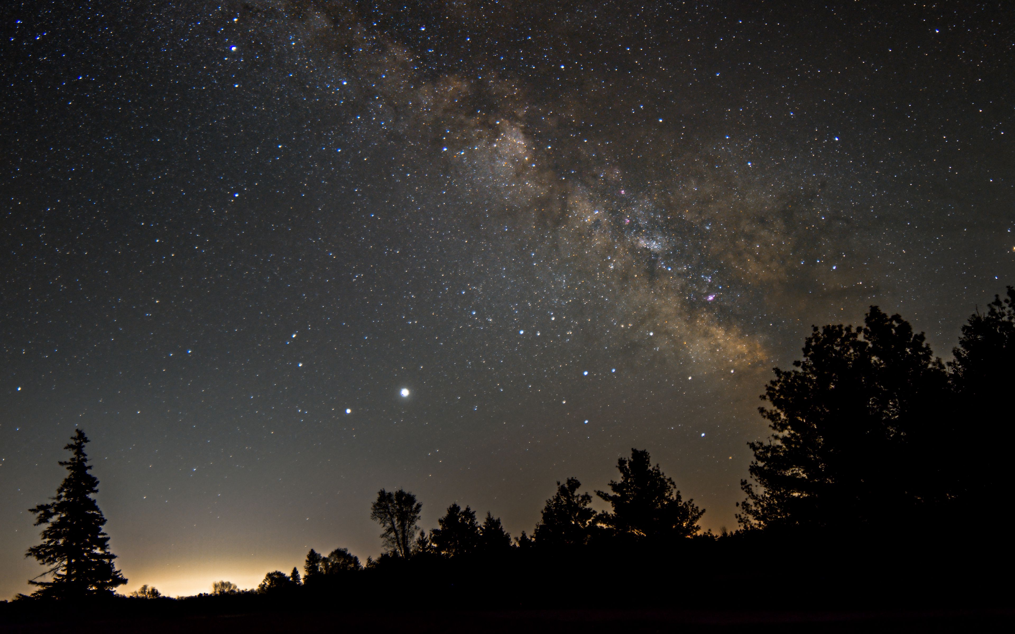 Download wallpaper 3840x2400 milky way, sky, stars, trees, night, dark ...