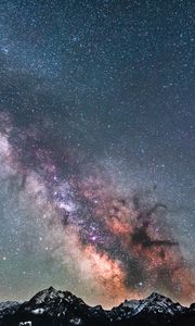 Preview wallpaper milky way, starry sky, mountains, peaks