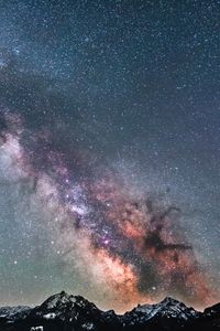 Preview wallpaper milky way, starry sky, mountains, peaks