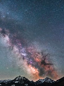 Preview wallpaper milky way, starry sky, mountains, peaks