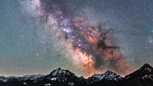 Preview wallpaper milky way, starry sky, mountains, peaks