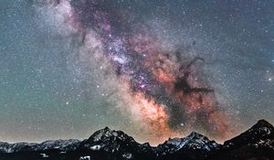 Preview wallpaper milky way, starry sky, mountains, peaks