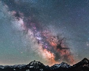 Preview wallpaper milky way, starry sky, mountains, peaks