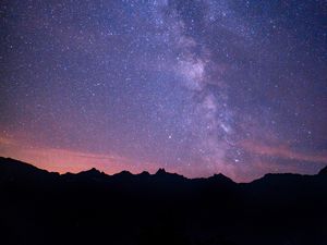 Preview wallpaper milky way, starry sky, night, mountains