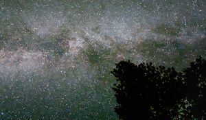 Preview wallpaper milky way, starry sky, sky, space, tree, comet