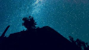 Preview wallpaper milky way, starry sky, stars, hill, night