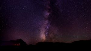 Preview wallpaper milky way, starry sky, stars, night, hills, dark