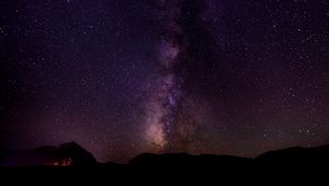 Preview wallpaper milky way, starry sky, stars, night, hills, dark