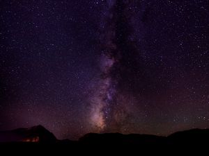 Preview wallpaper milky way, starry sky, stars, night, hills, dark