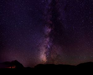 Preview wallpaper milky way, starry sky, stars, night, hills, dark