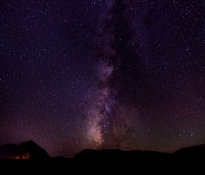 Preview wallpaper milky way, starry sky, stars, night, hills, dark