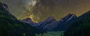 Preview wallpaper milky way, starry sky, stars, valley, mountains