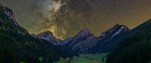 Preview wallpaper milky way, starry sky, stars, valley, mountains