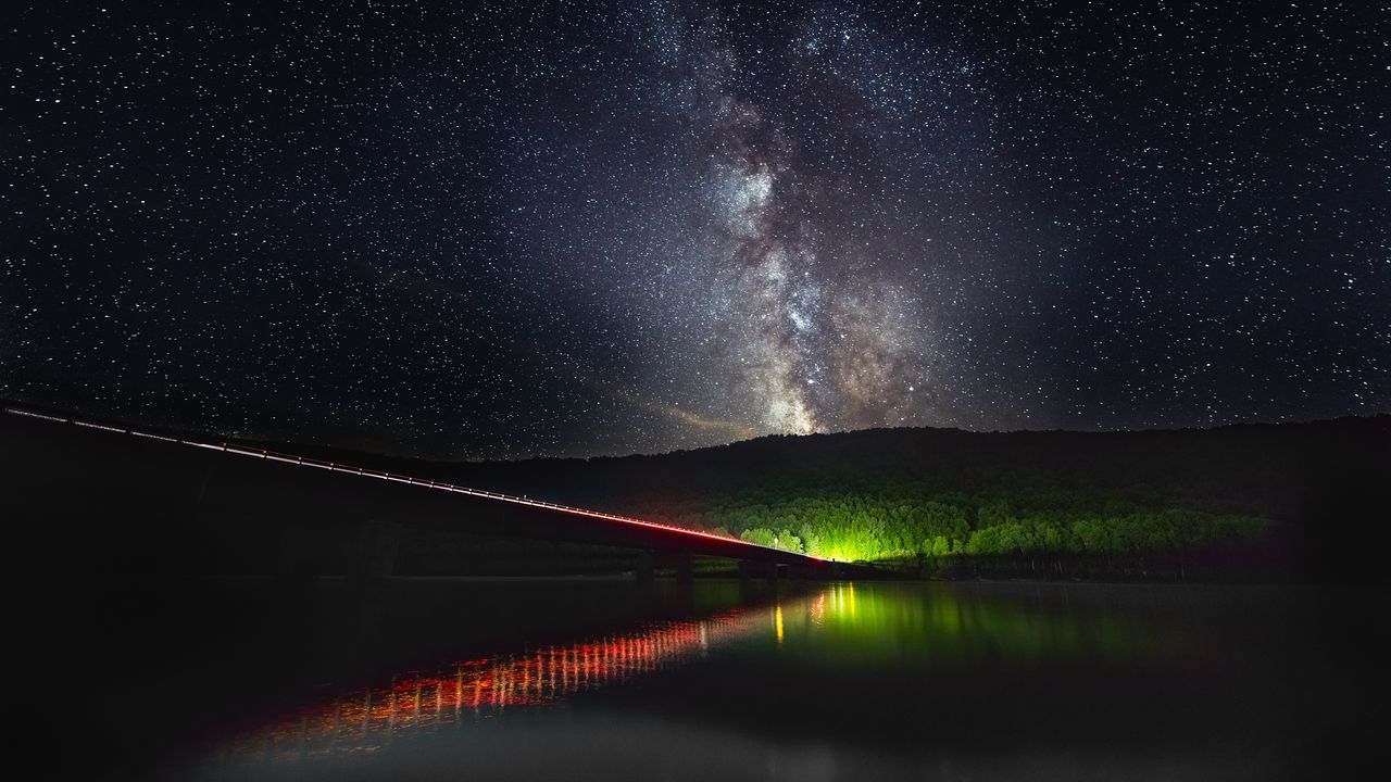 Wallpaper milky way, starry sky, stars, bridge, backlight