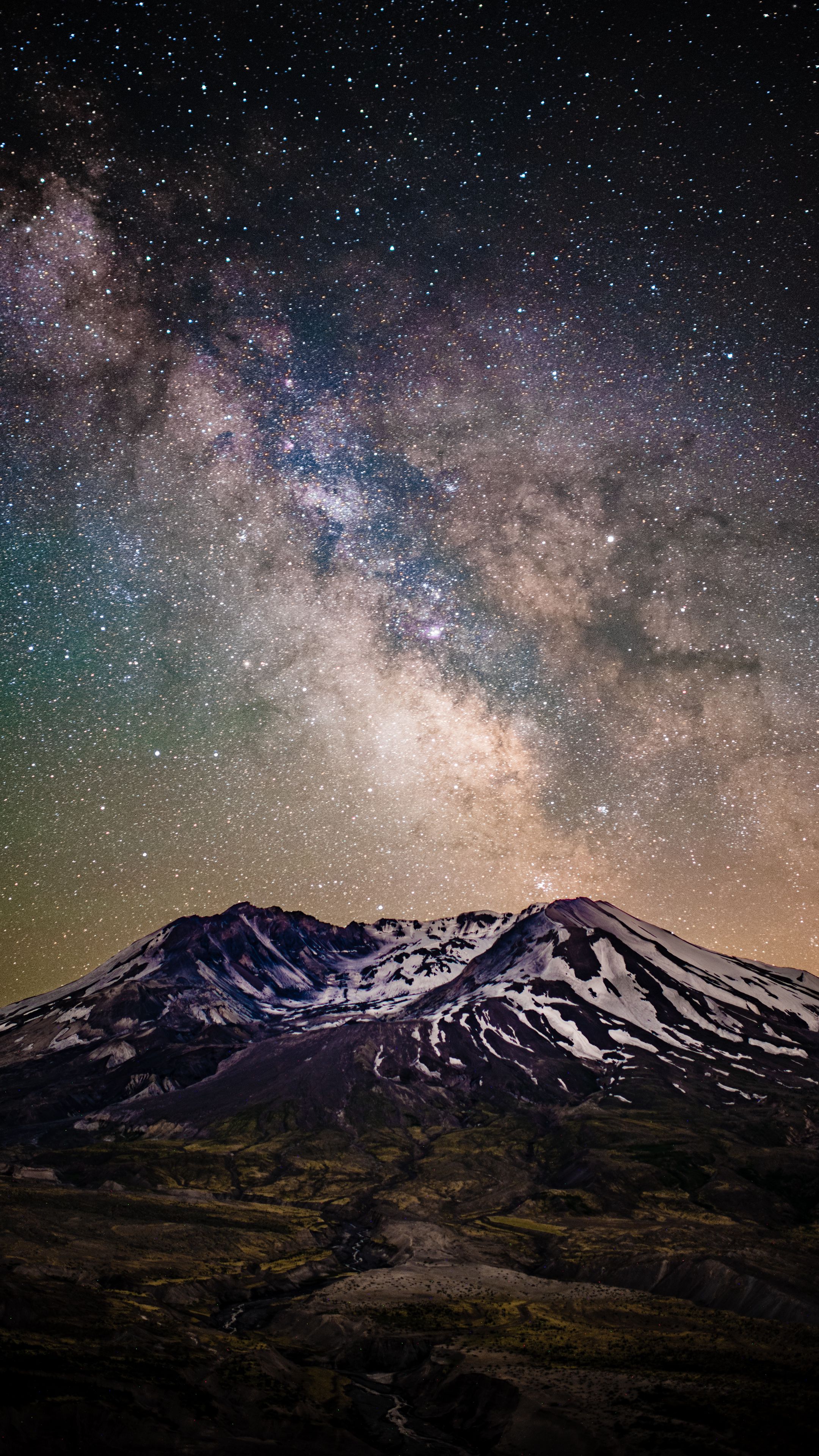 Download Wallpaper 2160x3840 Starry Sky, Mountain, Stars, Milky Way