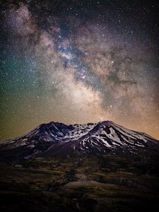 Preview wallpaper milky way, starry sky, stars, mountain, night, landscape