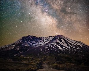 Preview wallpaper milky way, starry sky, stars, mountain, night, landscape