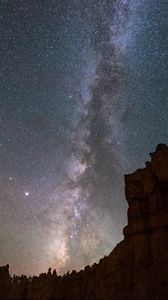 Preview wallpaper milky way, stars, canyon, rocks, night