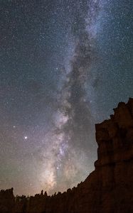 Preview wallpaper milky way, stars, canyon, rocks, night