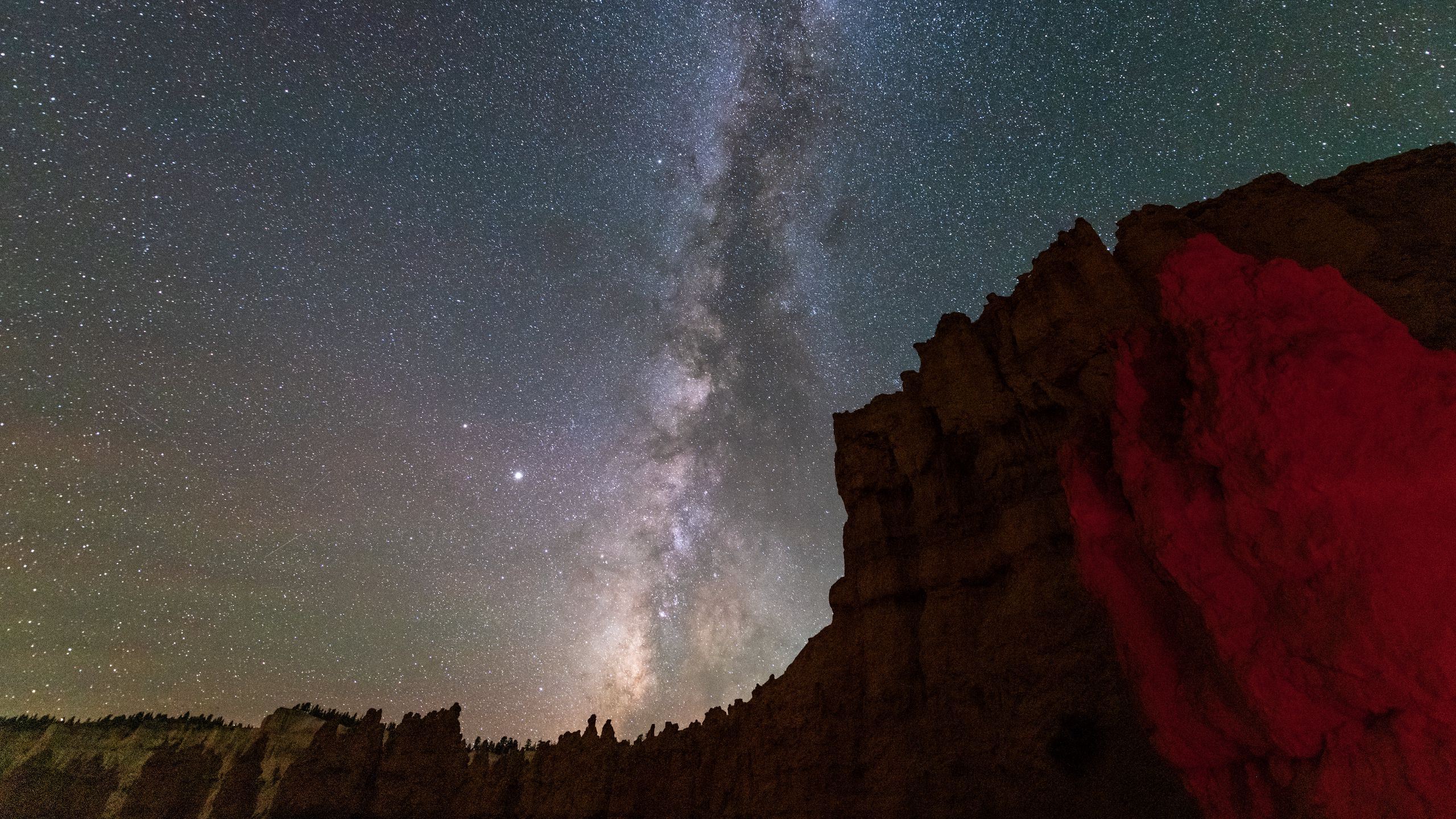 Download wallpaper 2560x1440 milky way, stars, canyon, rocks, night ...