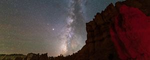 Preview wallpaper milky way, stars, canyon, rocks, night