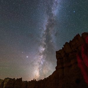 Preview wallpaper milky way, stars, canyon, rocks, night