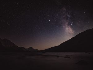 Preview wallpaper milky way, stars, mountains, silhouettes, night, dark