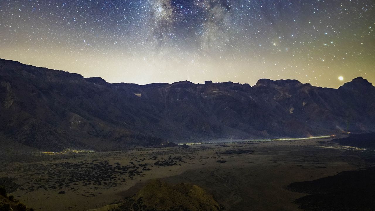 Wallpaper milky way, stars, mountains, night, landscape, nature