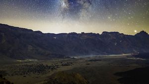 Preview wallpaper milky way, stars, mountains, night, landscape, nature