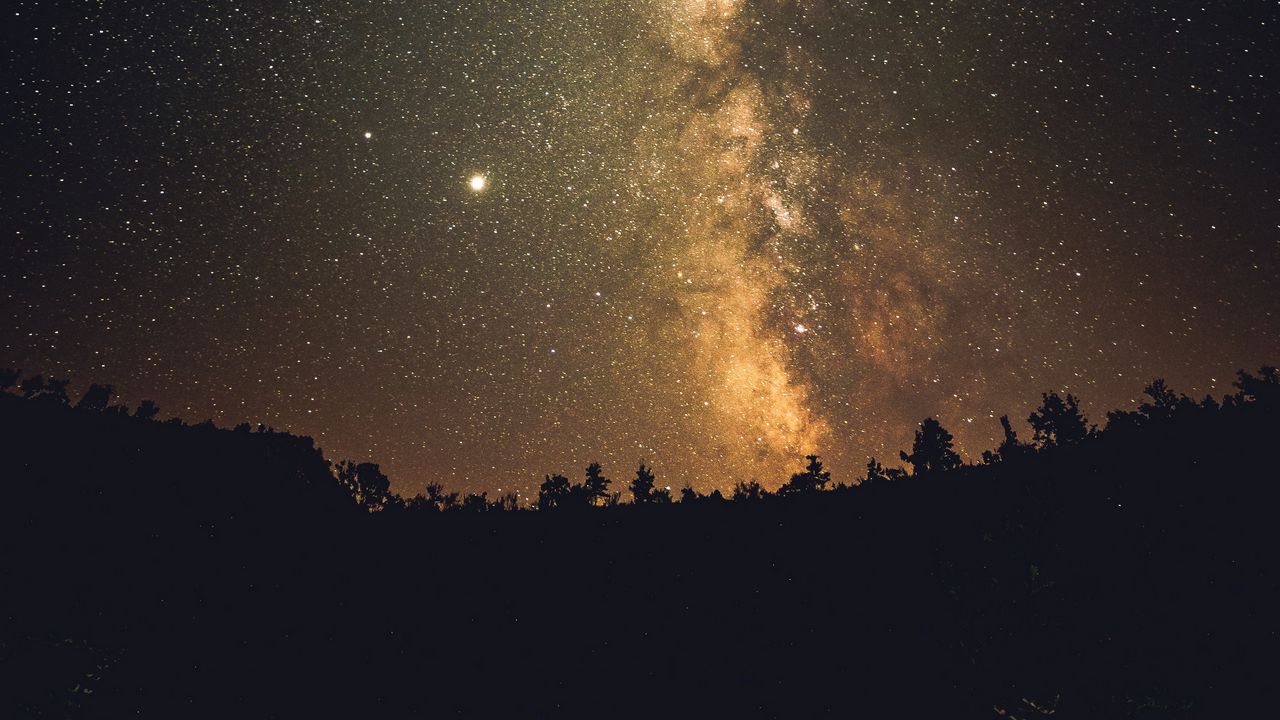 Wallpaper milky way, stars, night, trees, silhouettes, dark
