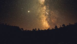 Preview wallpaper milky way, stars, night, trees, silhouettes, dark