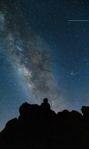 Preview wallpaper milky way, stars, night, rocks, silhouette, dark