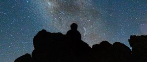 Preview wallpaper milky way, stars, night, rocks, silhouette, dark