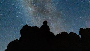 Preview wallpaper milky way, stars, night, rocks, silhouette, dark