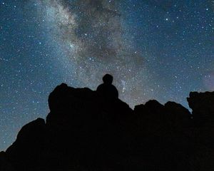 Preview wallpaper milky way, stars, night, rocks, silhouette, dark