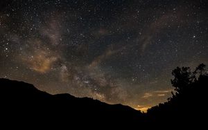 Preview wallpaper milky way, stars, night, hills, silhouettes, space