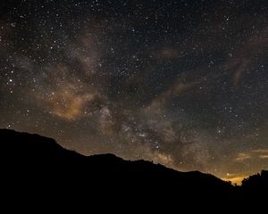 Preview wallpaper milky way, stars, night, hills, silhouettes, space