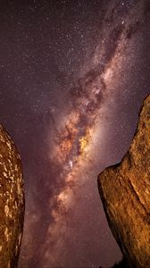 Preview wallpaper milky way, stars, starry sky, night, rocks