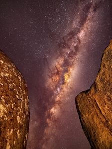 Preview wallpaper milky way, stars, starry sky, night, rocks