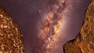 Preview wallpaper milky way, stars, starry sky, night, rocks