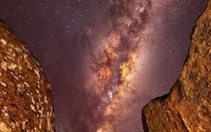 Preview wallpaper milky way, stars, starry sky, night, rocks