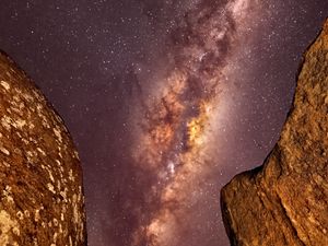 Preview wallpaper milky way, stars, starry sky, night, rocks